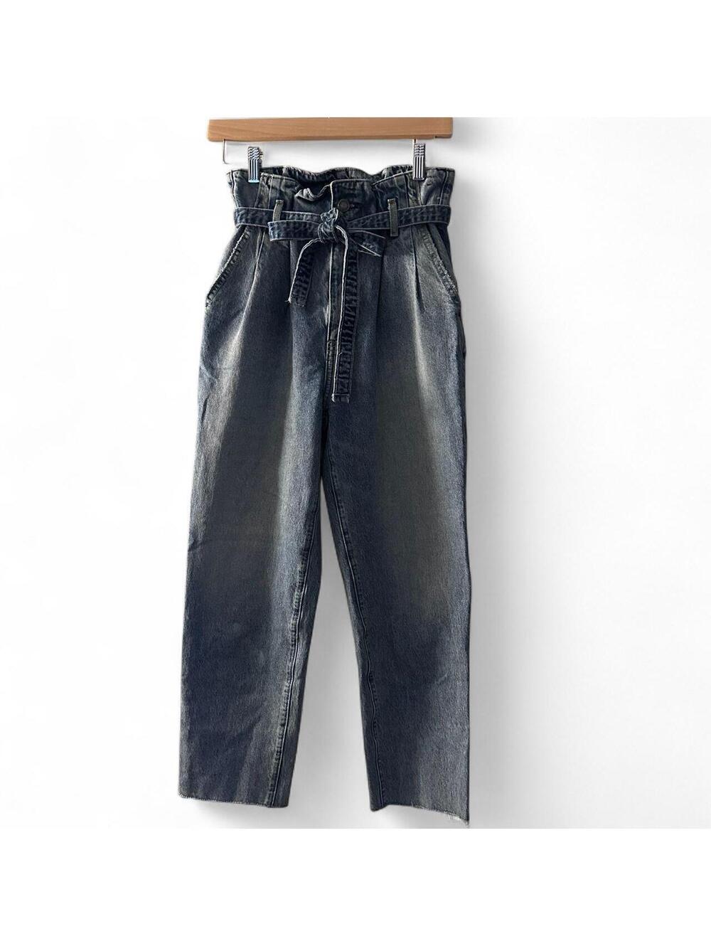 Abercrombie Paperbag Mom Jeans Tie Waist Raw Hem Size 26